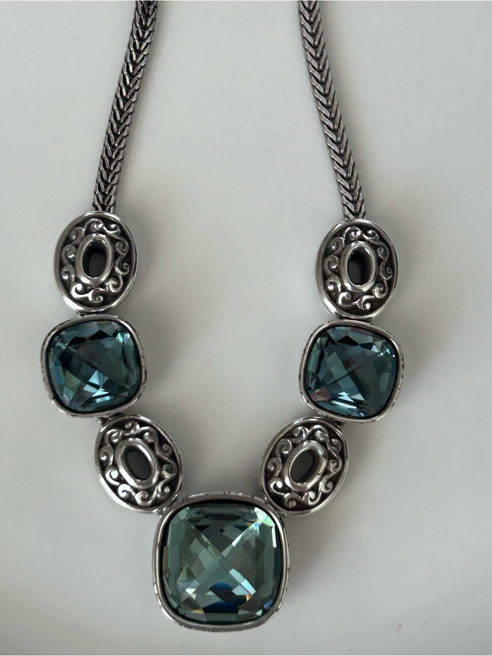 Brighton Venus Rising aqua blue topaz adjustable silver necklace. New w/o tags.